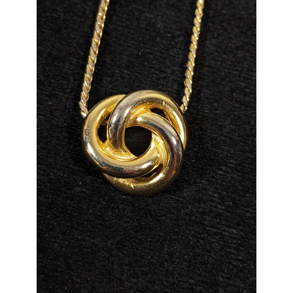 Vintage Avon Gold Tone Love Knot Slide Pendant Chain Necklace 15 inches‎
